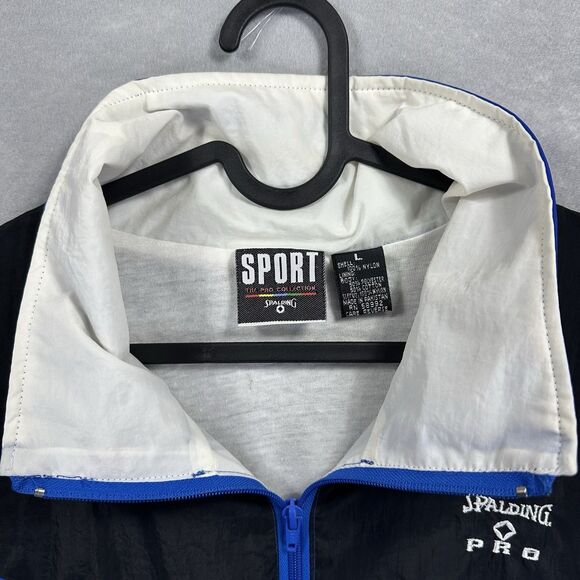 Vintage Spalding Jacket Mens Large Neon Blue Black White Windbreaker 90s Nylon - Picture 13 of 13